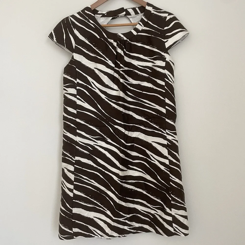 KATE SPADE New York Brown‎ Cream Print Knee Length Dress Size 8 Wedding